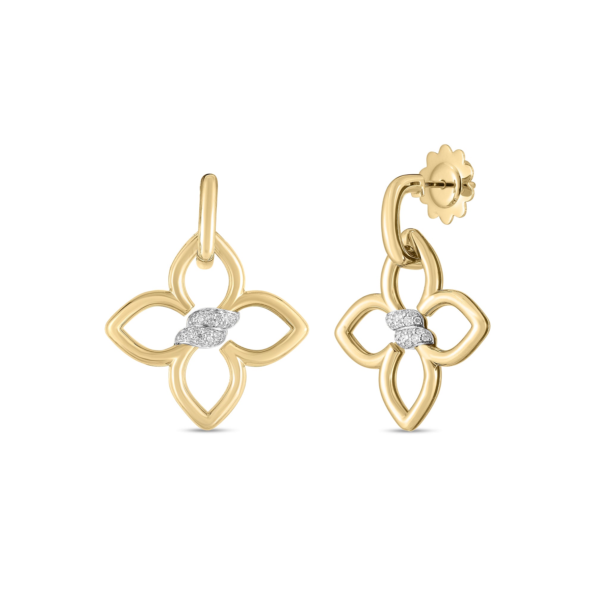 Roberto Coin Cialoma Diamond Flower Drop Earrings in 18K Gold