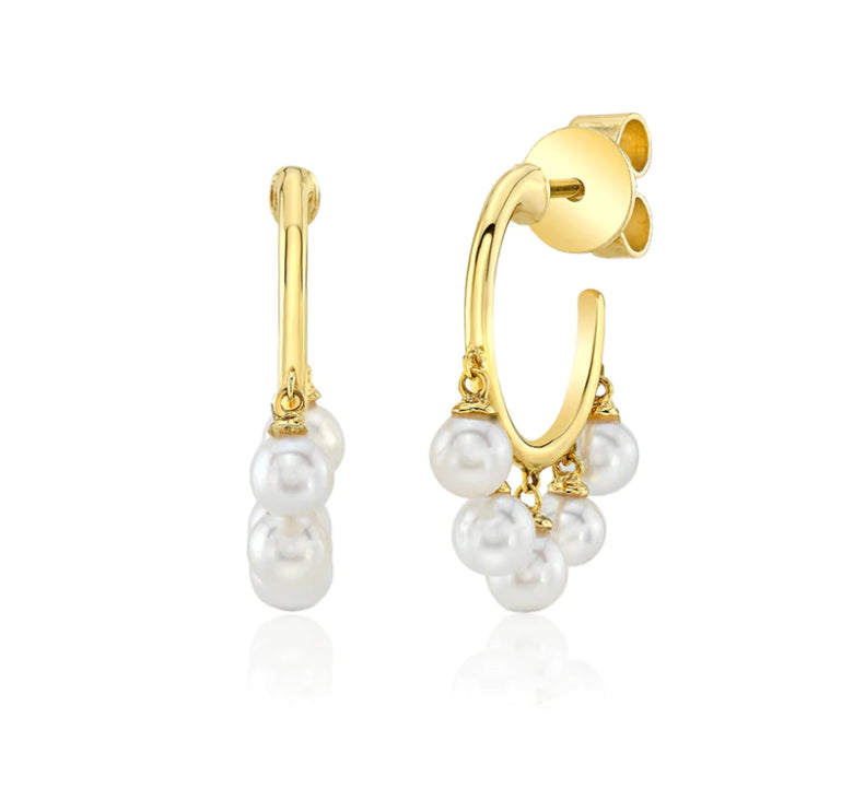 Pearl Drop Hoop Earrings in 14K Yellow Gold