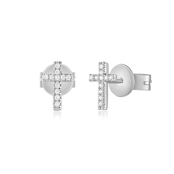 Children's Diamond Cross Stud Earrings in 14K White Gold