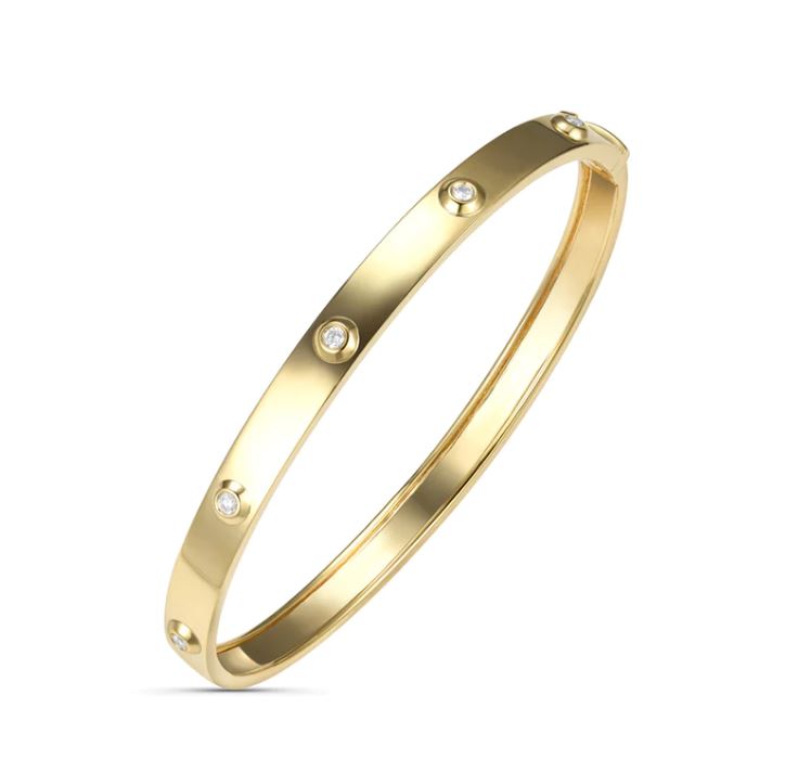 5 Diamond Bezel Station Bangle Bracelet in 14K Yellow Gold