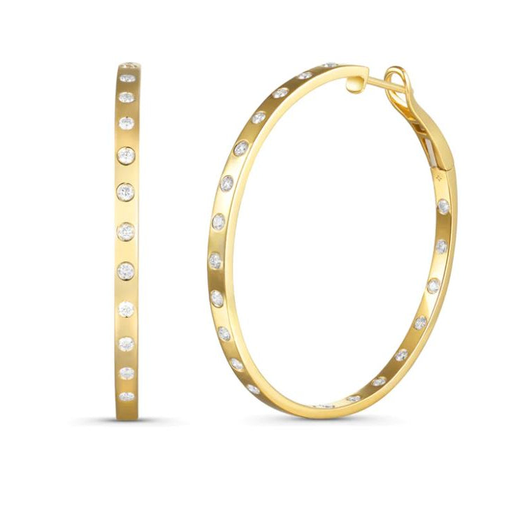 Inside Outside Flush Set Diamond Hoop Earrings in 14K Yellow Gold