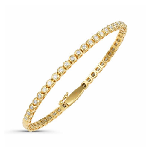Round Diamond Bezel Flexible Bracelet in 14K Yellow Gold