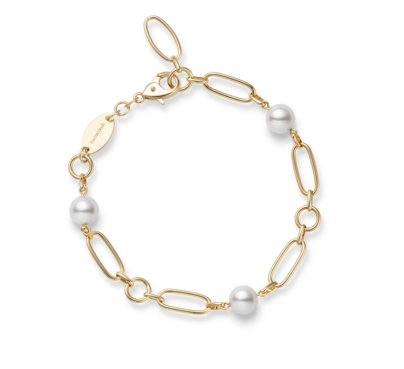 Mikimoto A+ Akoya Pearl Chain Link Bracelet in 18K Yellow Gold