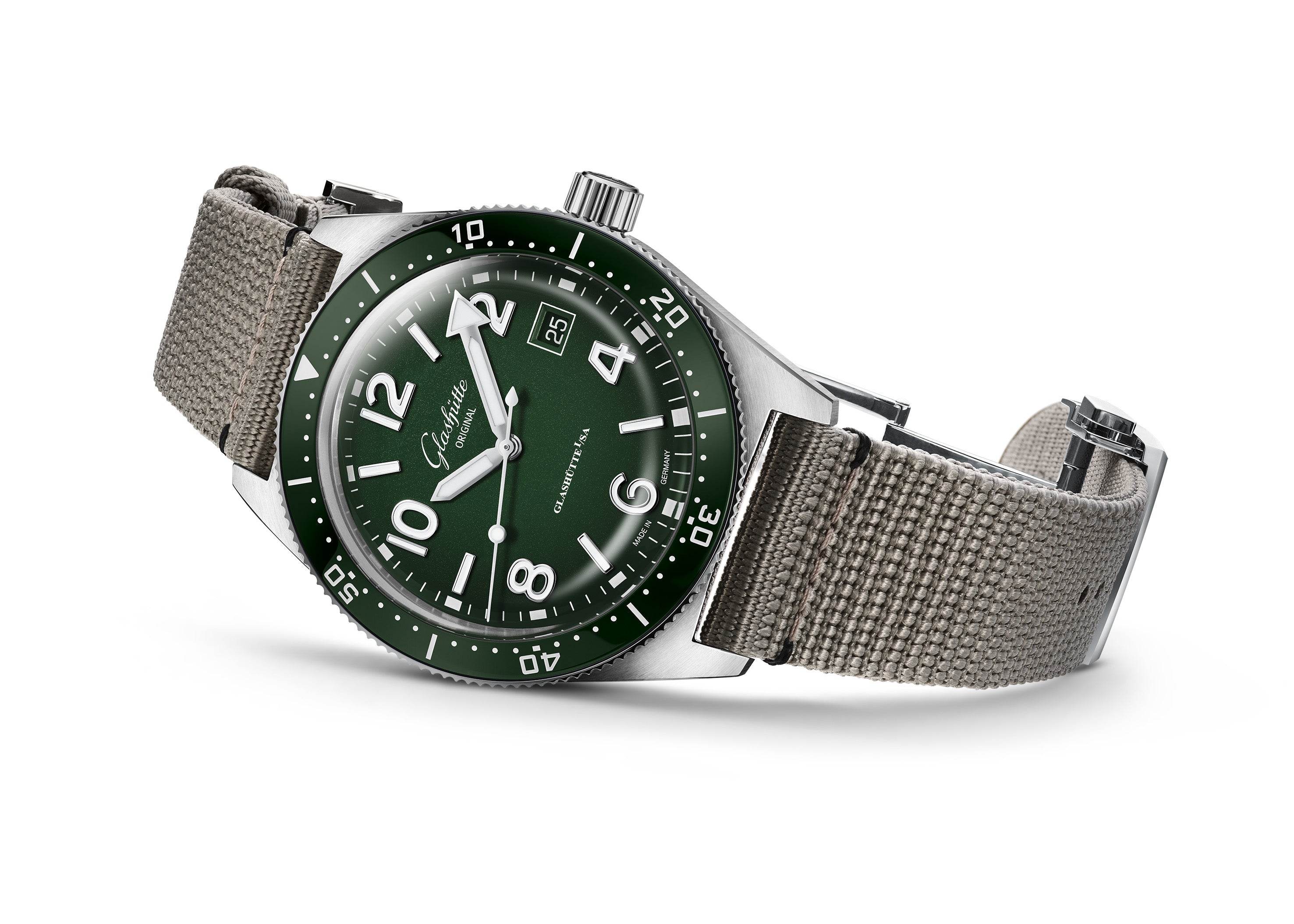 Glashutte Original SeaQ Watch with Green Dial and Grey Strap