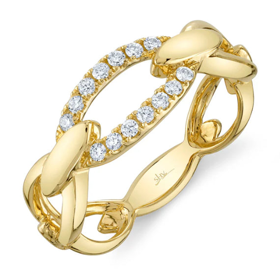 Round Diamond Link Ring in 14K Yellow Gold, Size 6
