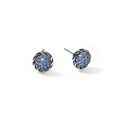 John Hardy JH Essential Pavé Stud Earring with Blue Sapphire in Sterling Silver