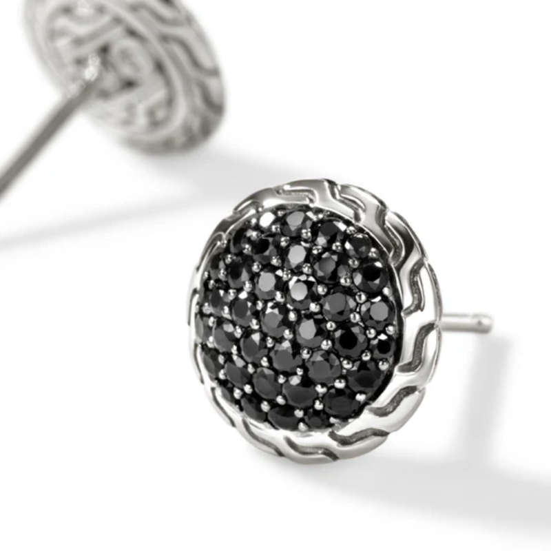 John Hardy JH Essential Pavé Stud Earring with Black Sapphire in Sterling Silver