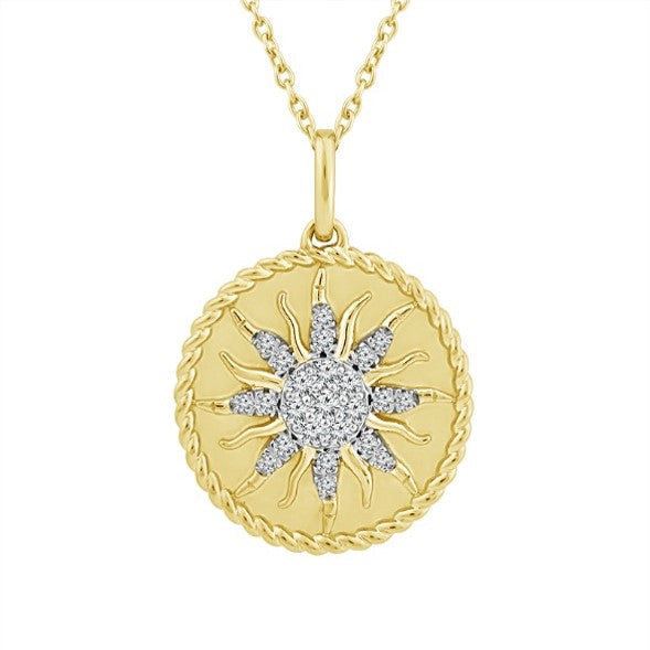 Sun Diamond Medallion Pendant Necklace in 14K Yellow Gold