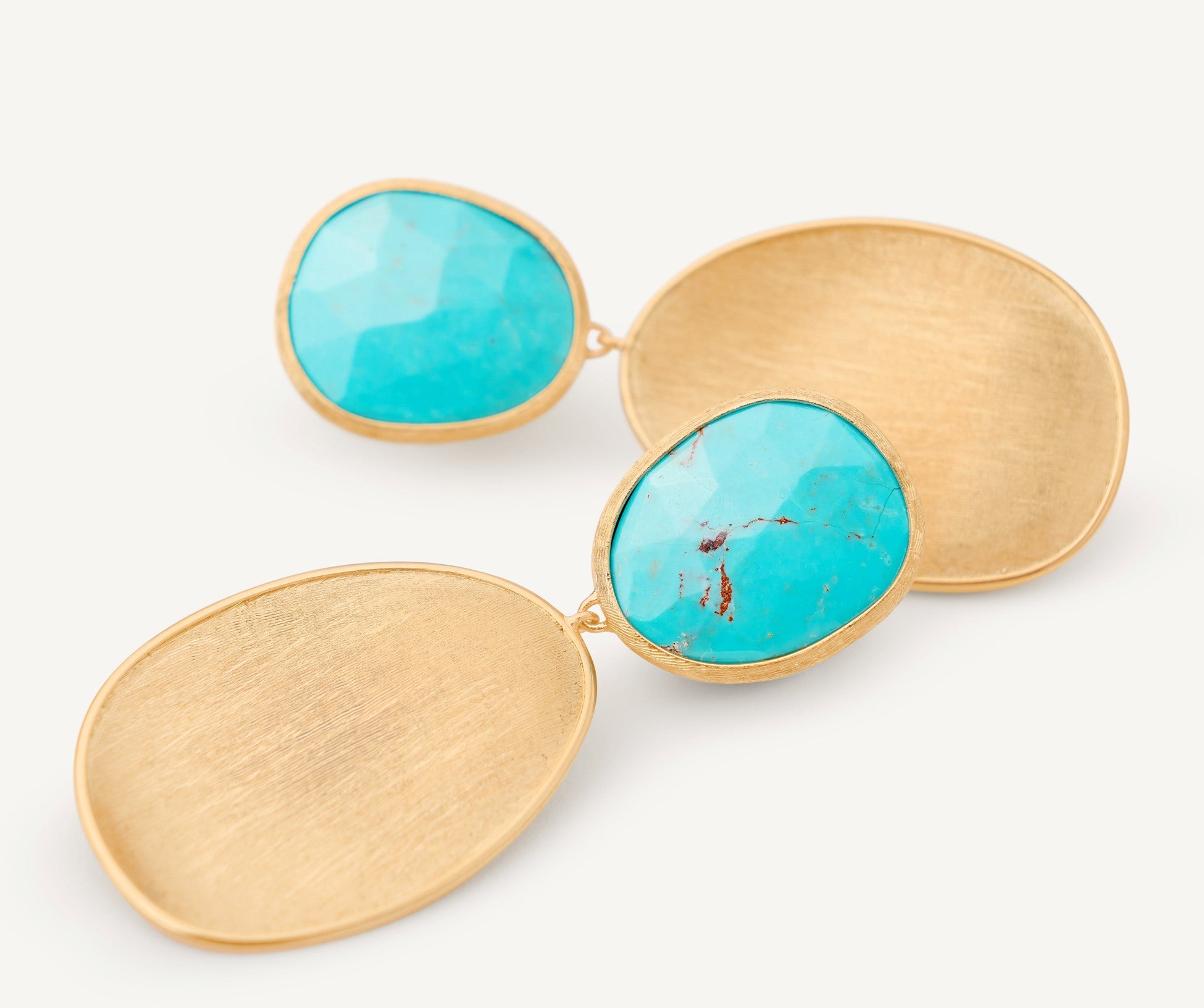 Marco Bicego Lunaria Double Drop Turquoise Earrings in Yellow Gold
