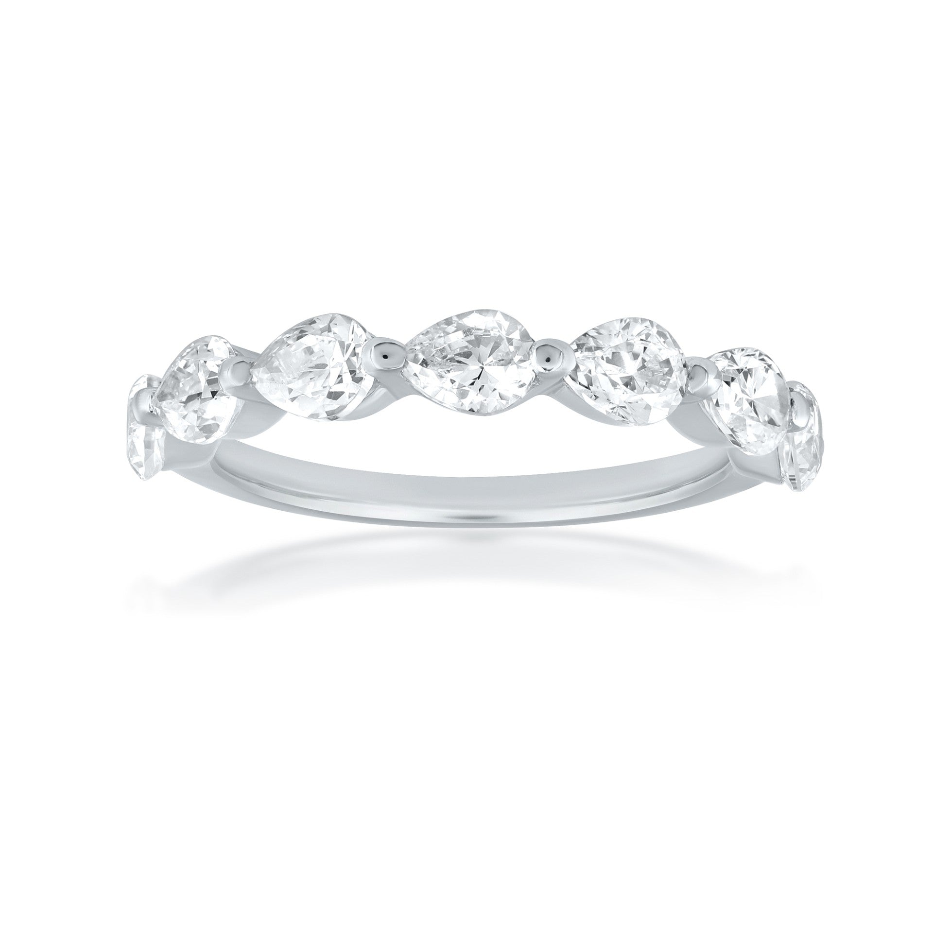 East West Single Prong 1.00CT Pear Diamond Band in 14K White Gold, Size 6.5