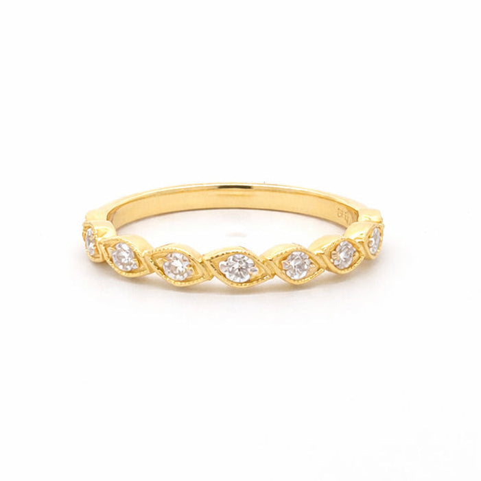 Milgrain Marquise Diamond Band in 14K Yellow Gold, Size 6.5
