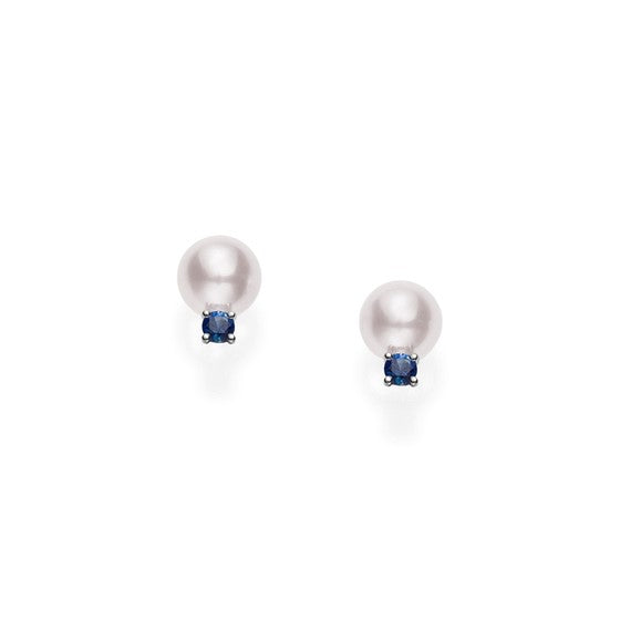 Mikimoto A+ Akoya Cultured Pearl & Sapphire Stud Earrings
