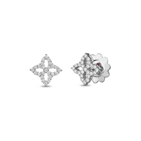 Roberto Coin Small Diamond Venetian Princess Flower Stud Earrings in 18K White Gold
