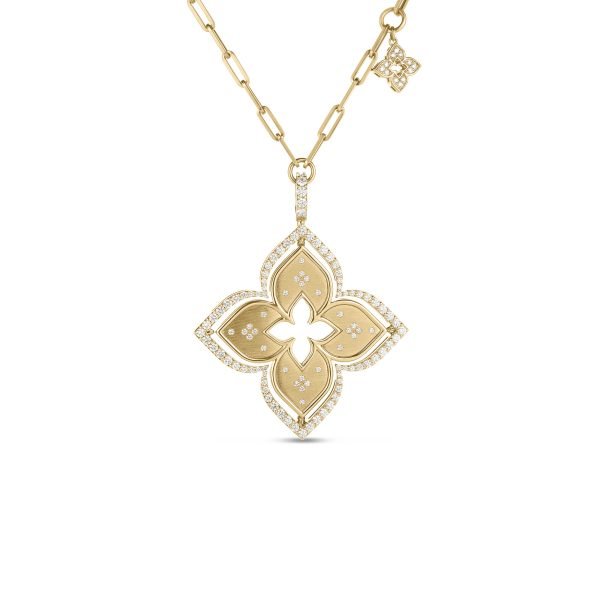 Roberto Coin Large Mother of Pearl Venetian Princess Pirouette Flower Necklace in 18K Yellow Gold, 17" Length