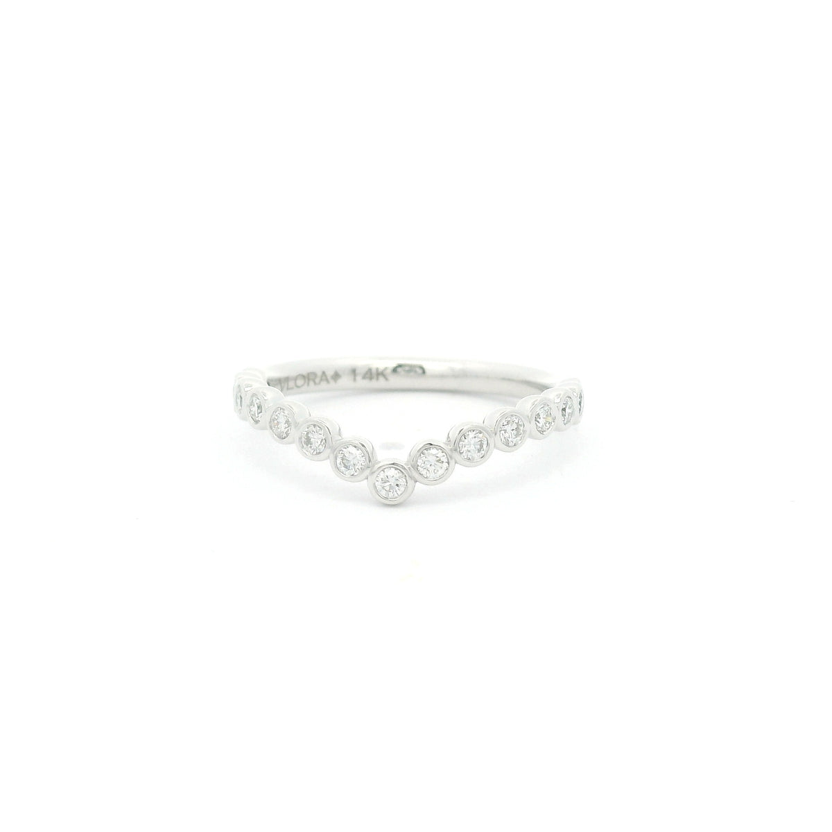 V-Shape Bezel Diamond Band in 14K White Gold, Size 6.5