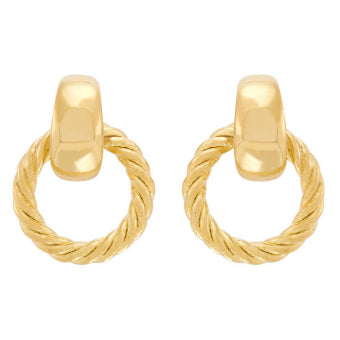 Small Twist Open Circle Drop Earrings in 14K Yellow Gold
