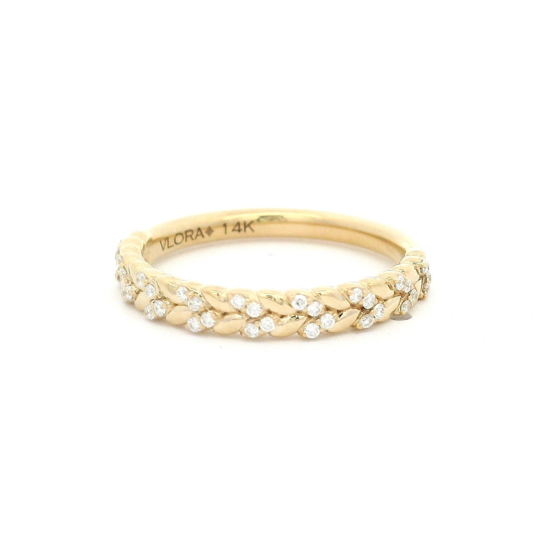 Diamond Leaf Band in 14K Yellow Gold, Size 6.5