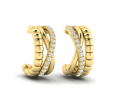 Bravela Diamond Crossover Hoop Earrings in 14K Yellow Gold