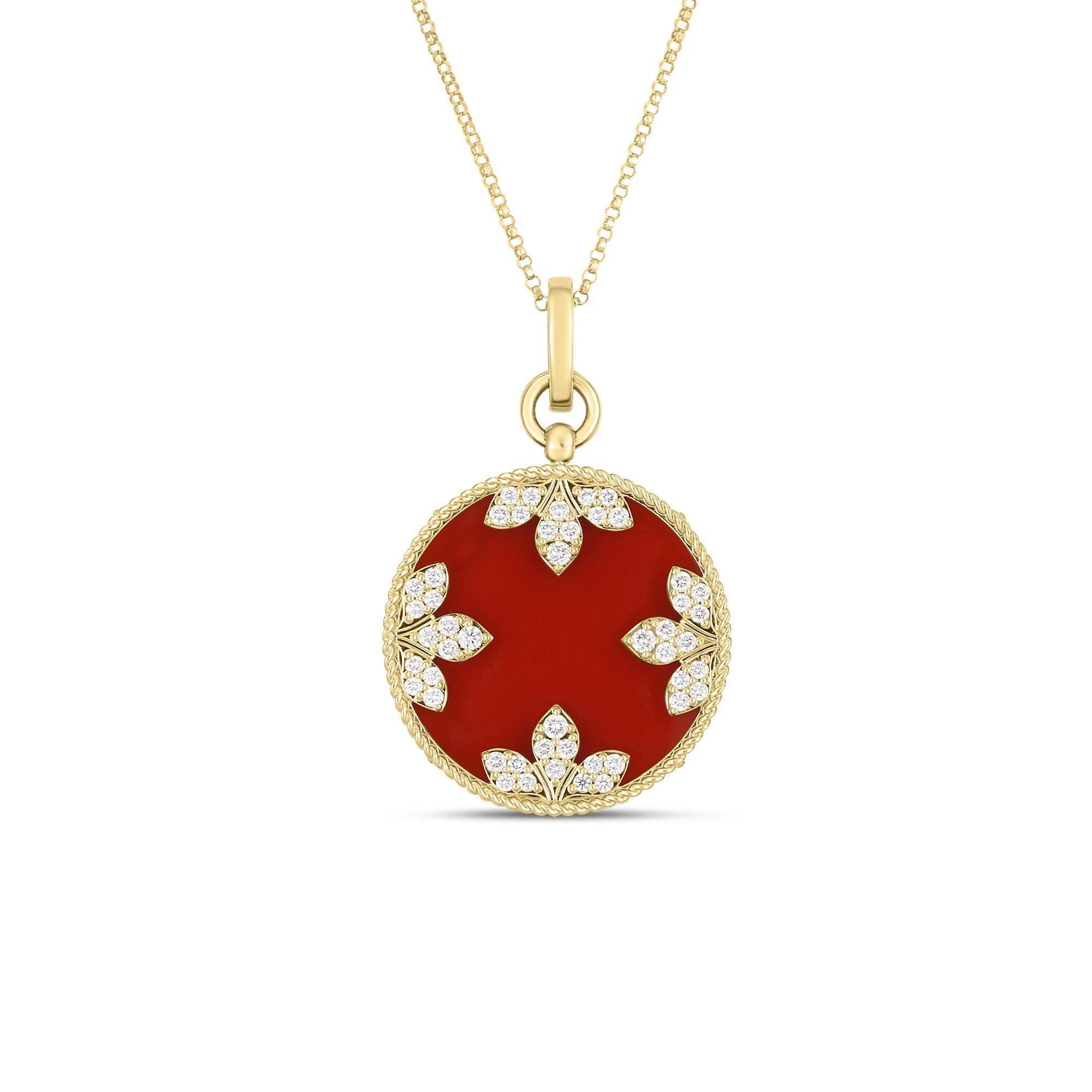 Roberto Coin Large Venetian Medallions Red Agate Necklace in 18K Yellow Gold