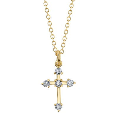 5 Diamond Cross Pendant Necklace in 14K Yellow Gold