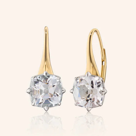 Monica Rich Kosann Polaris Old Mine Cut Rock Crystal Drop Earrings in 18K Yellow Gold
