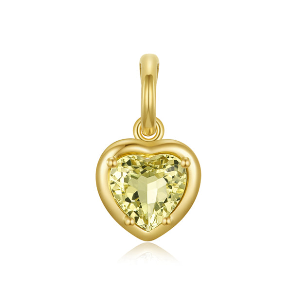 Green Amethyst Heart Charm in 14K Yellow Gold