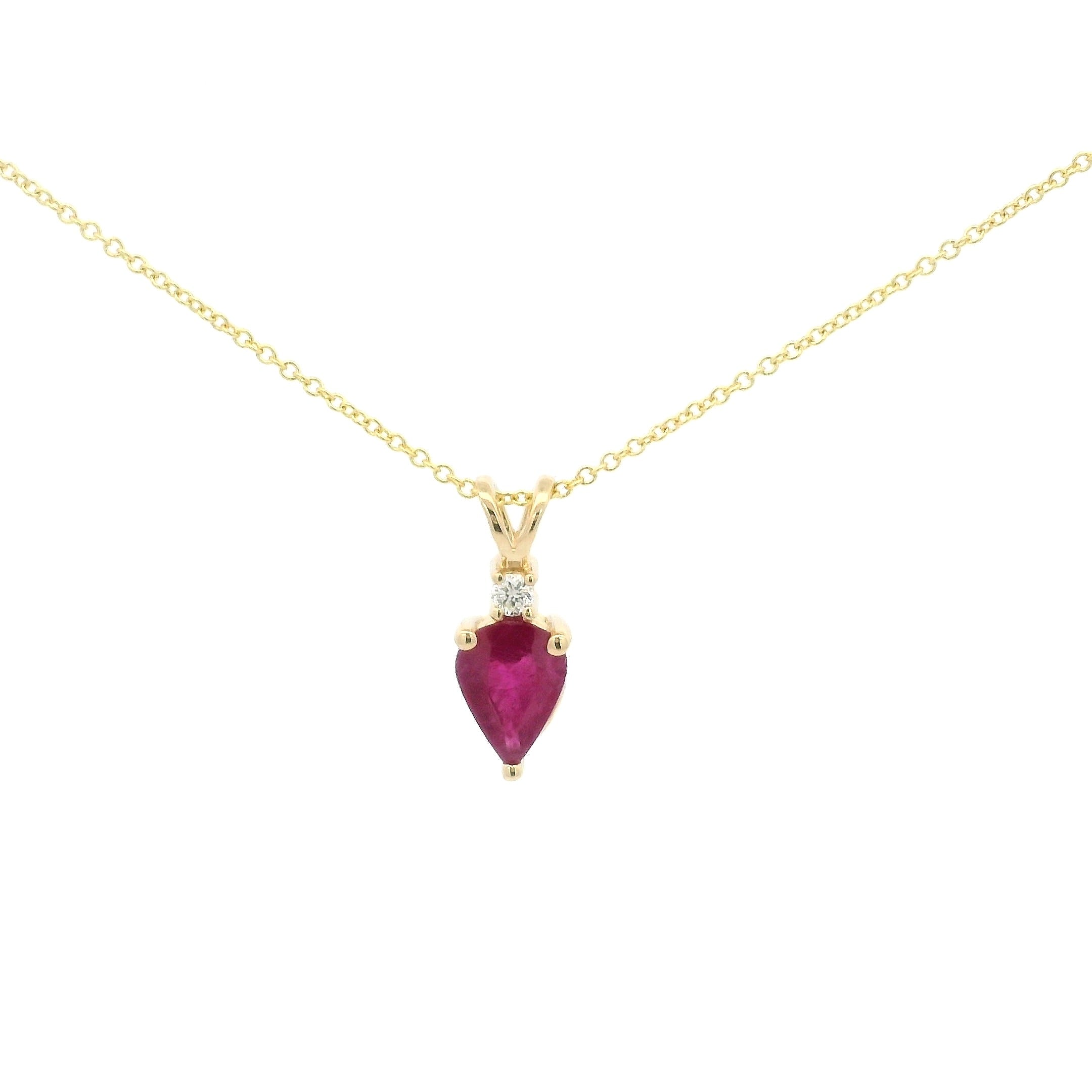 Pear-Shaped Ruby Pendant Necklace in 14K Yellow Gold