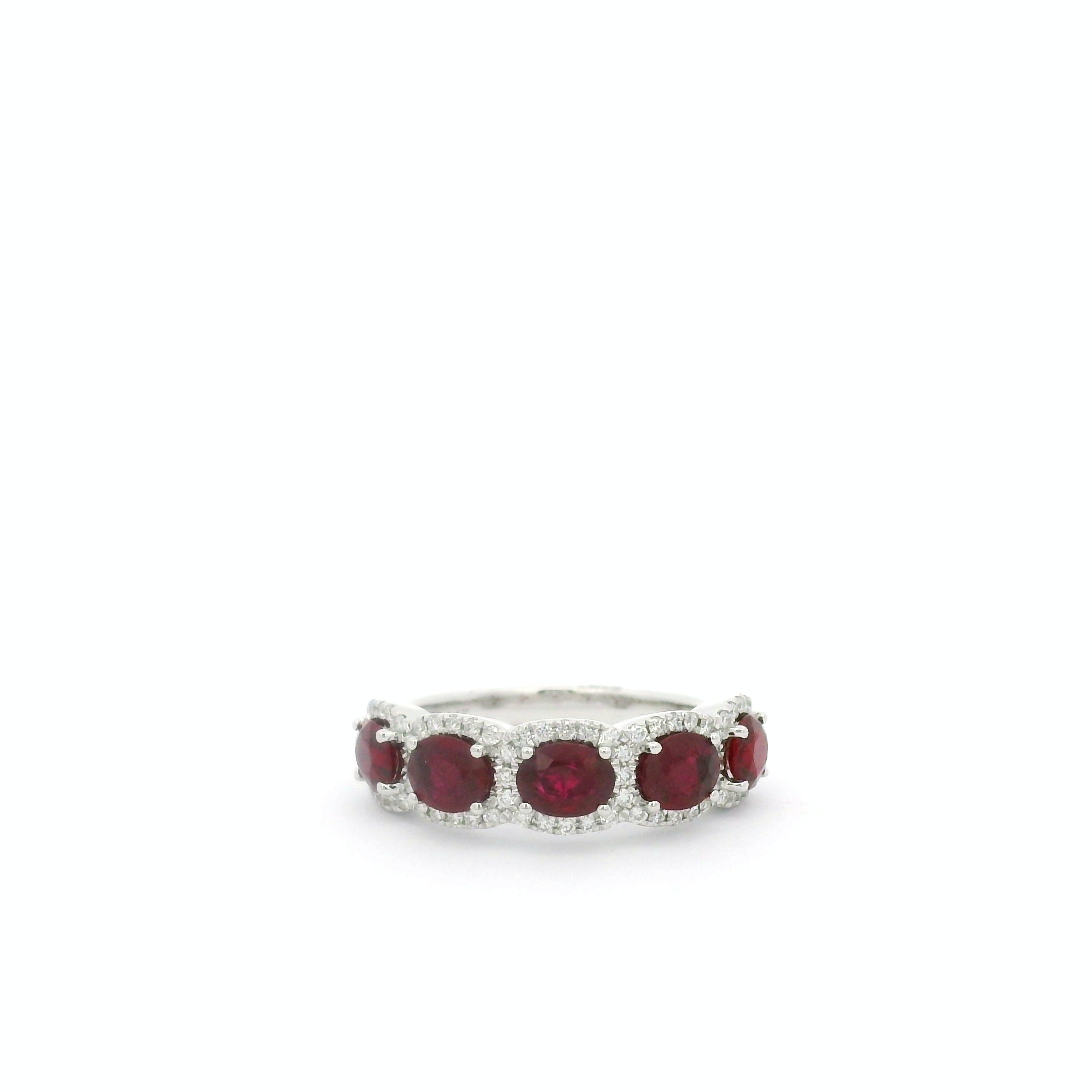 Ruby Diamond Band Ring in 14K White Gold, Size 6.5