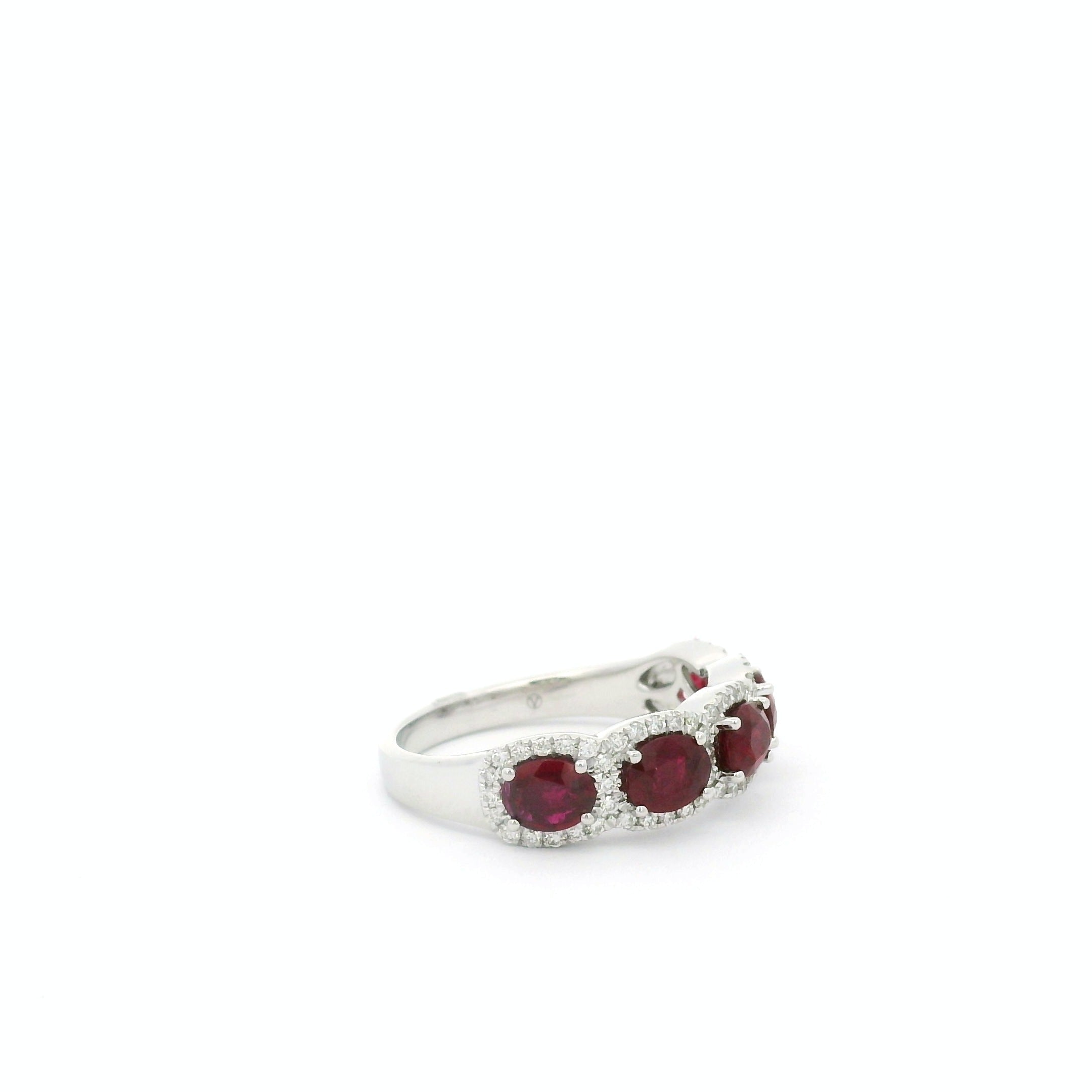 Ruby Diamond Band Ring in 14K White Gold, Size 6.5