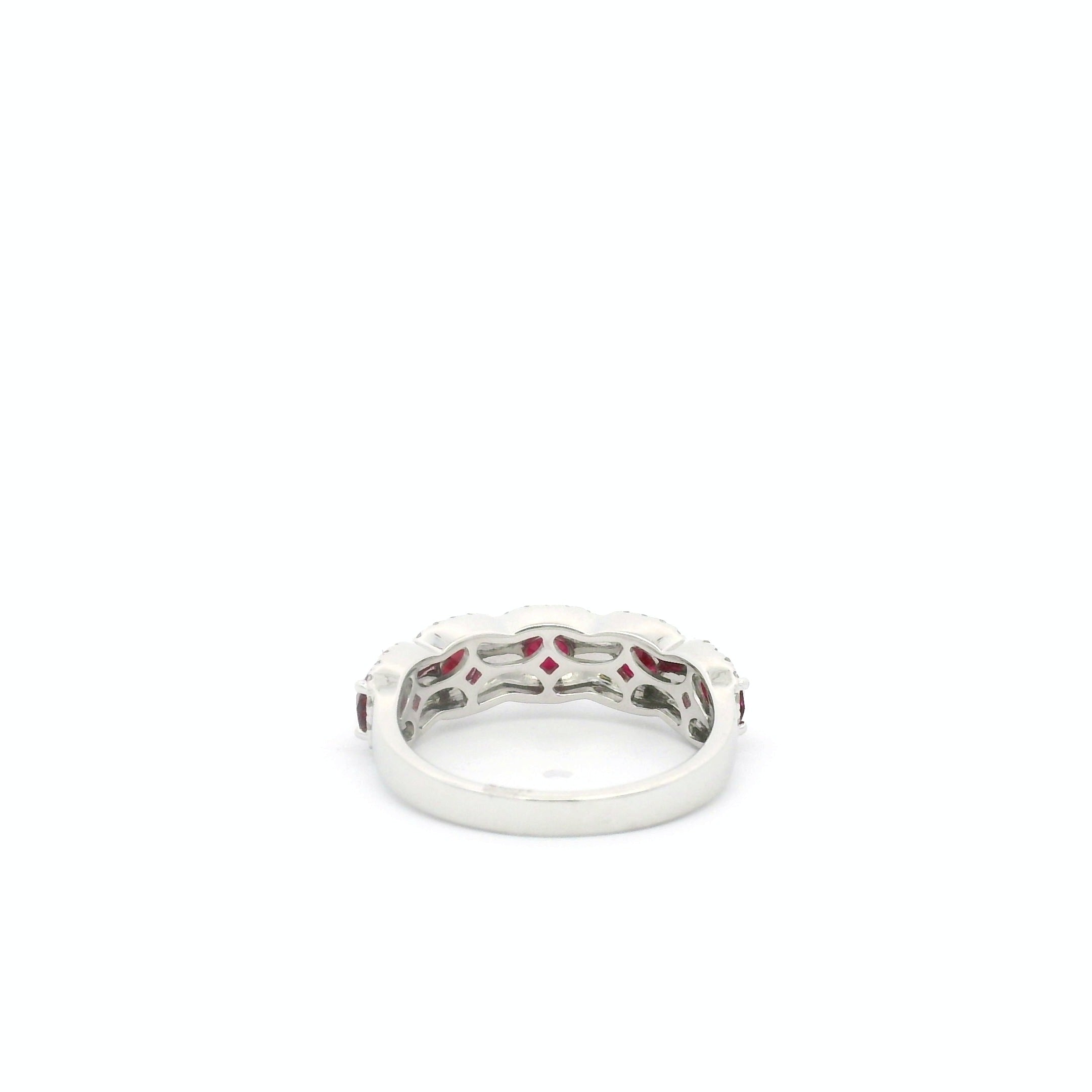 Ruby Diamond Band Ring in 14K White Gold, Size 6.5