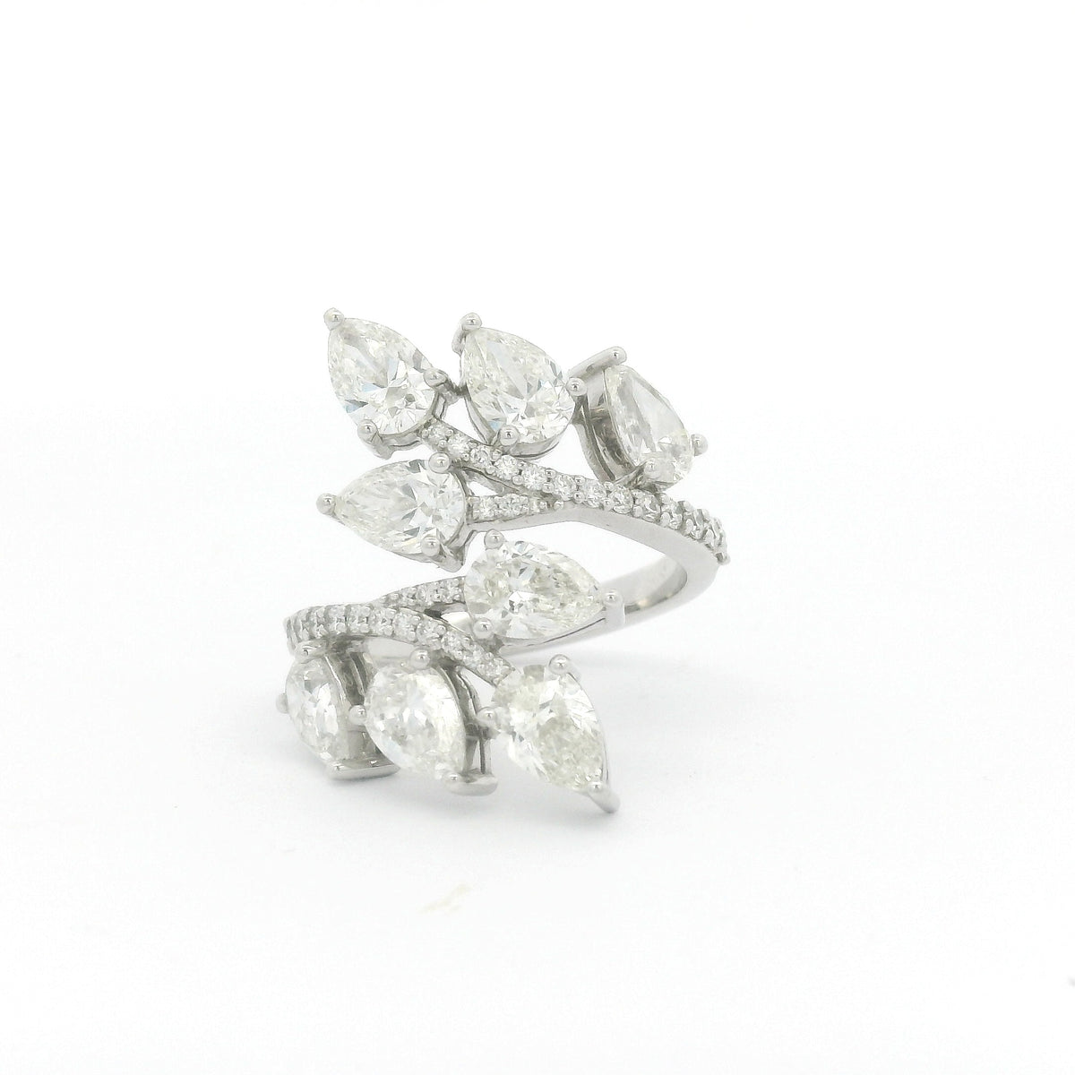 Pear Diamond Bypass Ring in 18K White Gold, Size 7