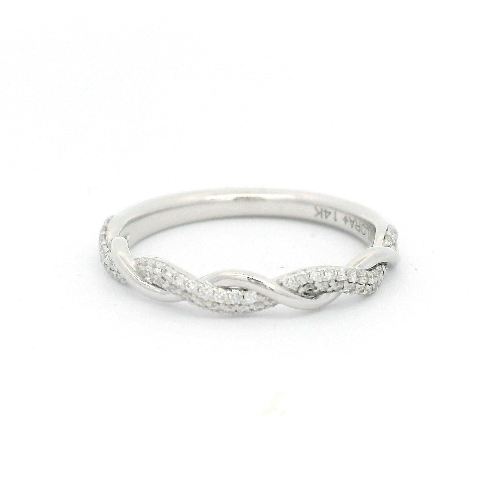 Halfway Twist Pave Diamond Band in 14K White Gold, Size 6.5