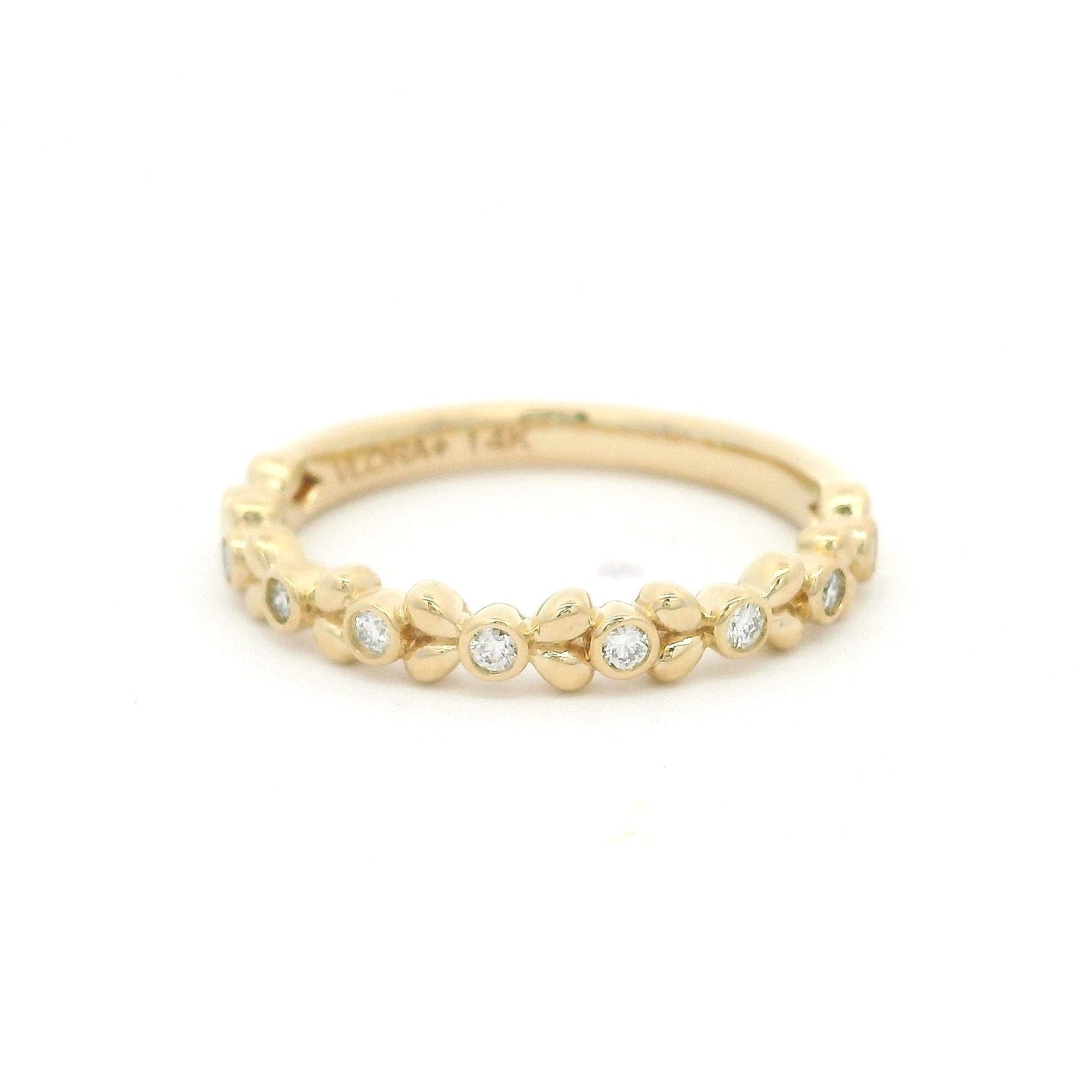 Bezel Bow Station Diamond Band in 14K Yellow Gold, Size 6.5