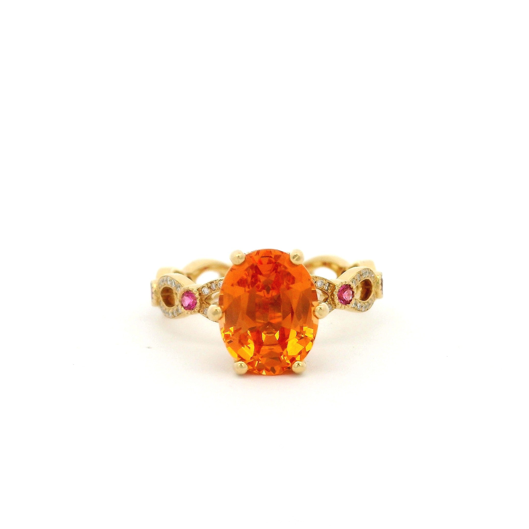 Erica Courtney Annalise Mandarin Garnet & Spinel Ring in 18K Yellow Gold, Size 7