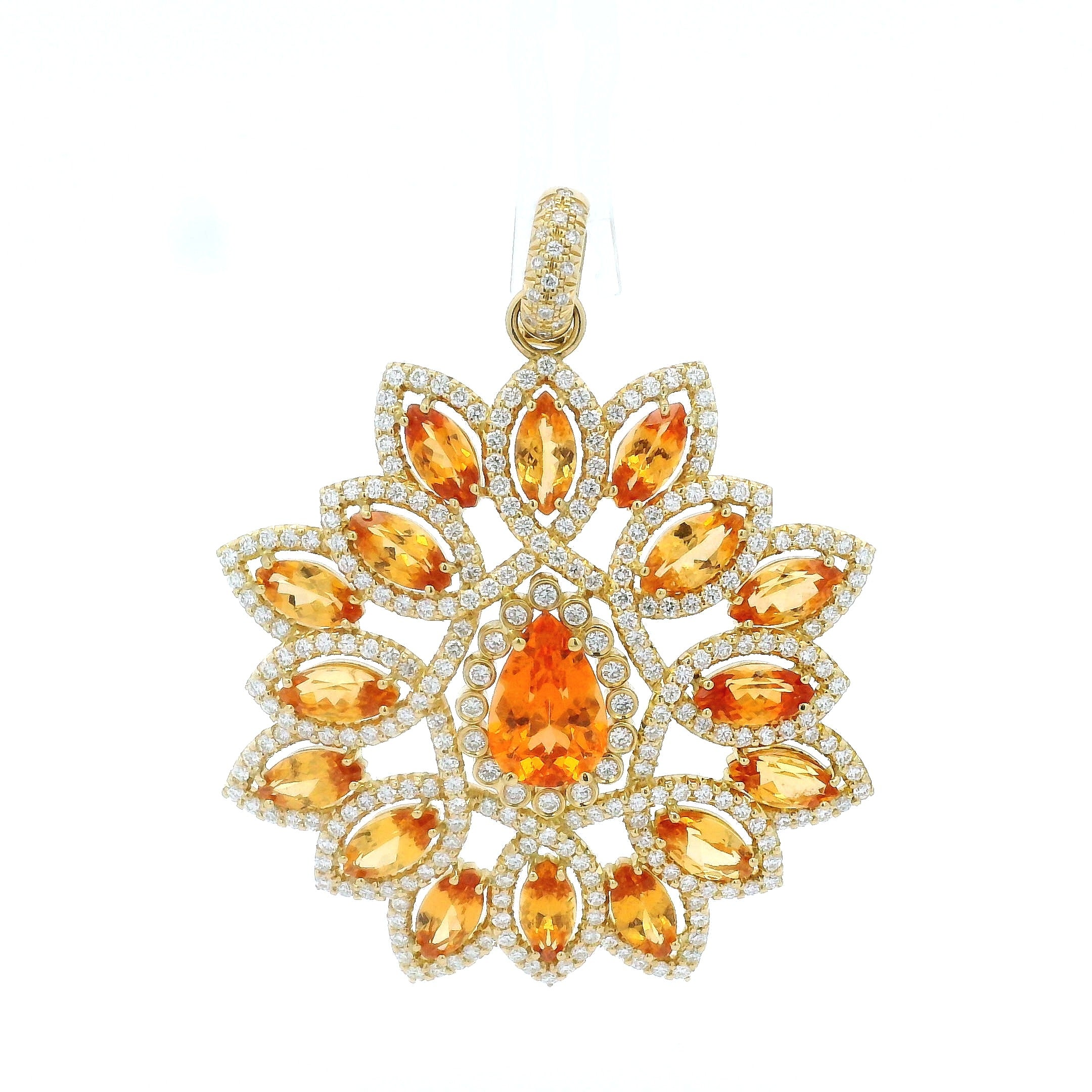 Erica Courtney Mandarin Garnet Mandala Pendant in 18K Yellow Gold
