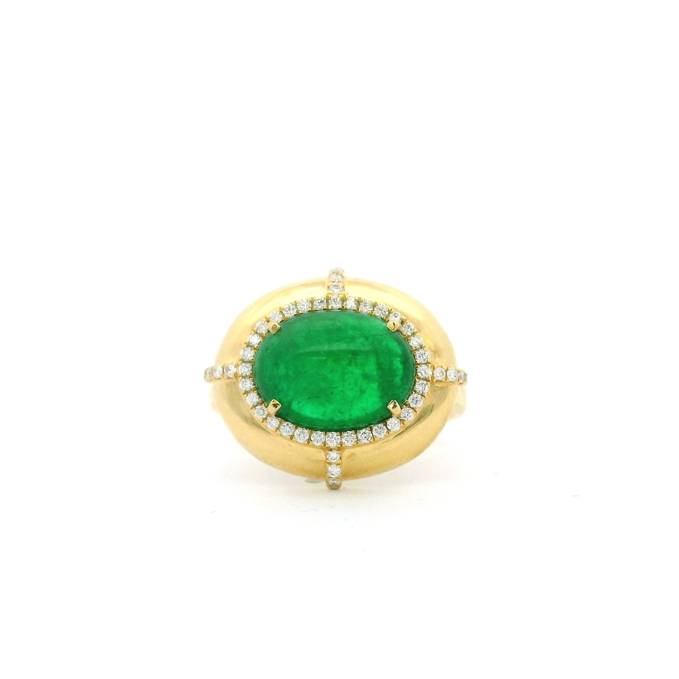 Goshwara Oval Emerald Medallion Ring in 18K Yellow Gold, Size 8