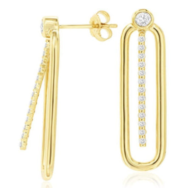 Diamond Dangle Oval Drop Earrings in 14K Yellow Gold