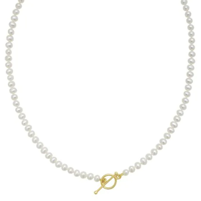 Pearl T-Bar Necklace in 14K Yellow Gold, 18" Length