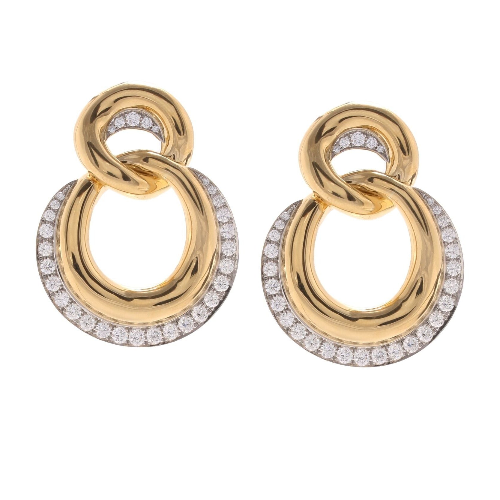 David Webb Double Link Diamond Doorknocker Earrings in 18K Yellow Gold