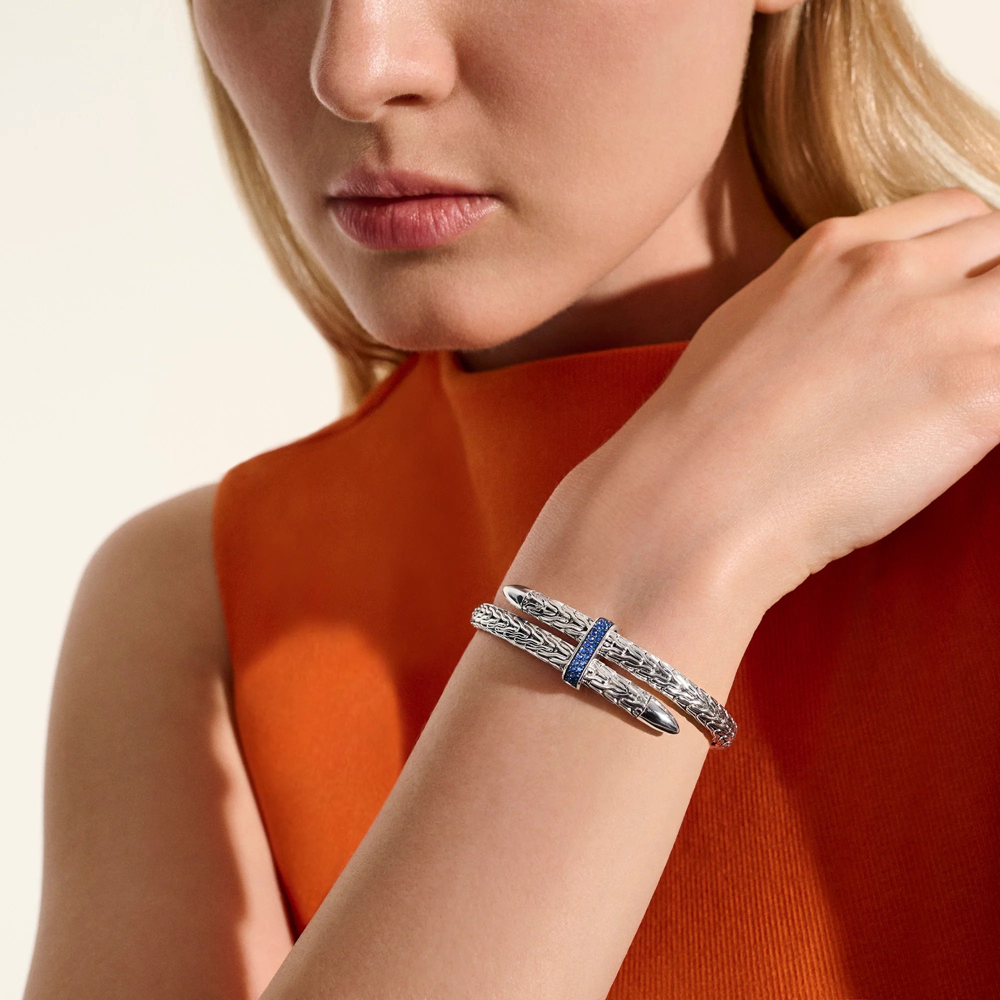 John Hardy Blue Sapphire Spear Bypass Bracelet in Sterling Silver, 5.5MM