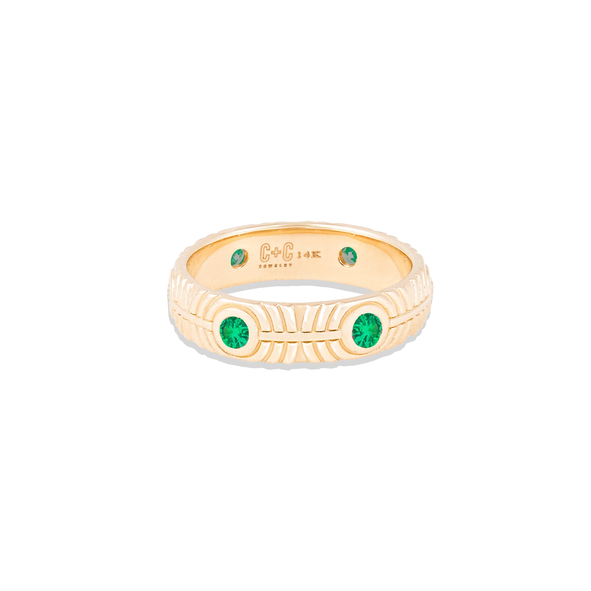 Campbell + Charlotte Revel Ribbed Tsavorite Stacking Ring in 14K Yellow Gold, Size 7