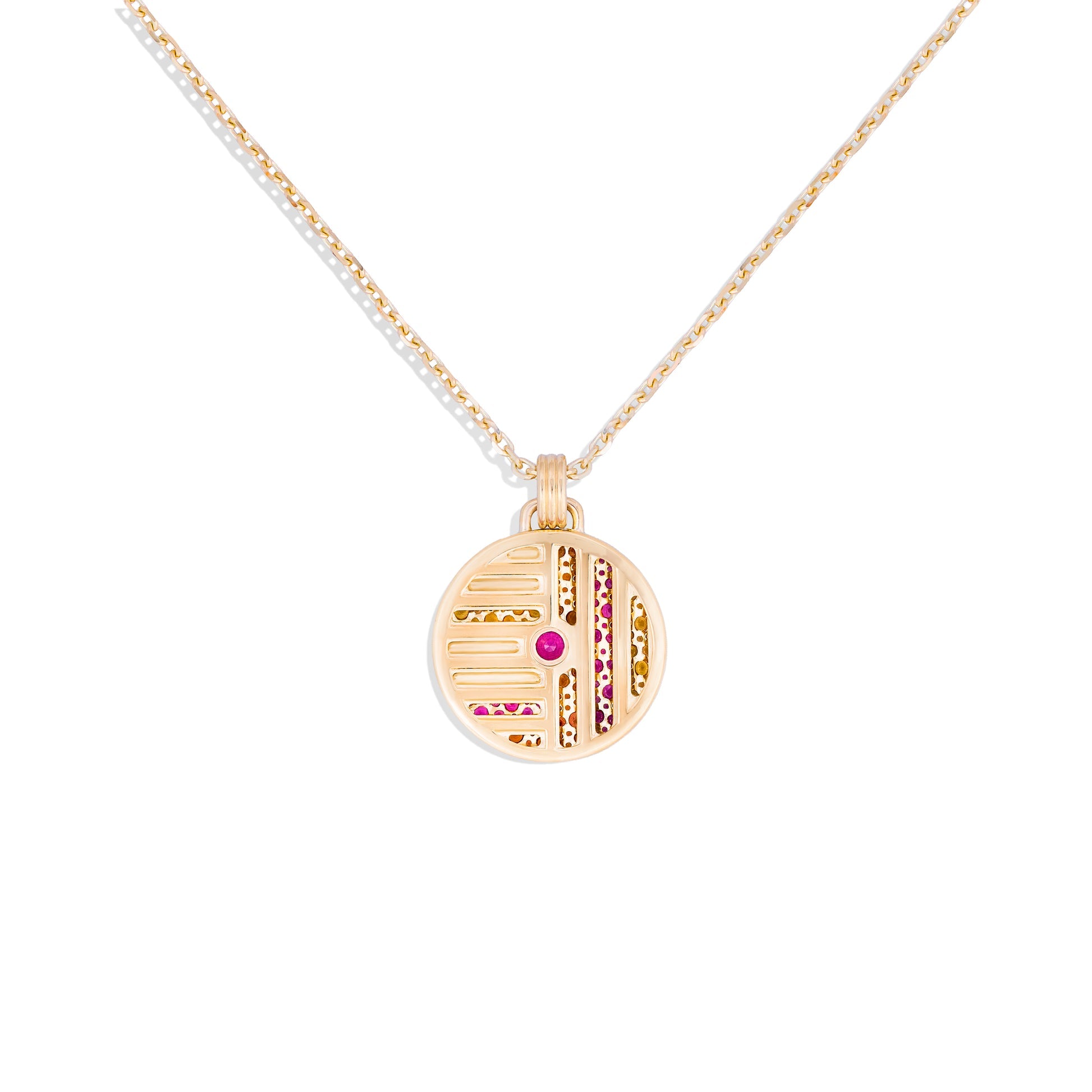 Campbell + Charlotte Large Orange & Pink Disc Pendant Necklace in 14K Yellow Gold