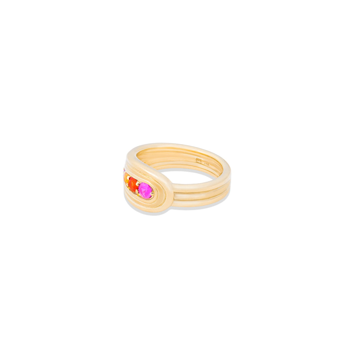 Campbell + Charlotte Pink & Orange Bypass Ring in 14K Yellow Gold, Size 7