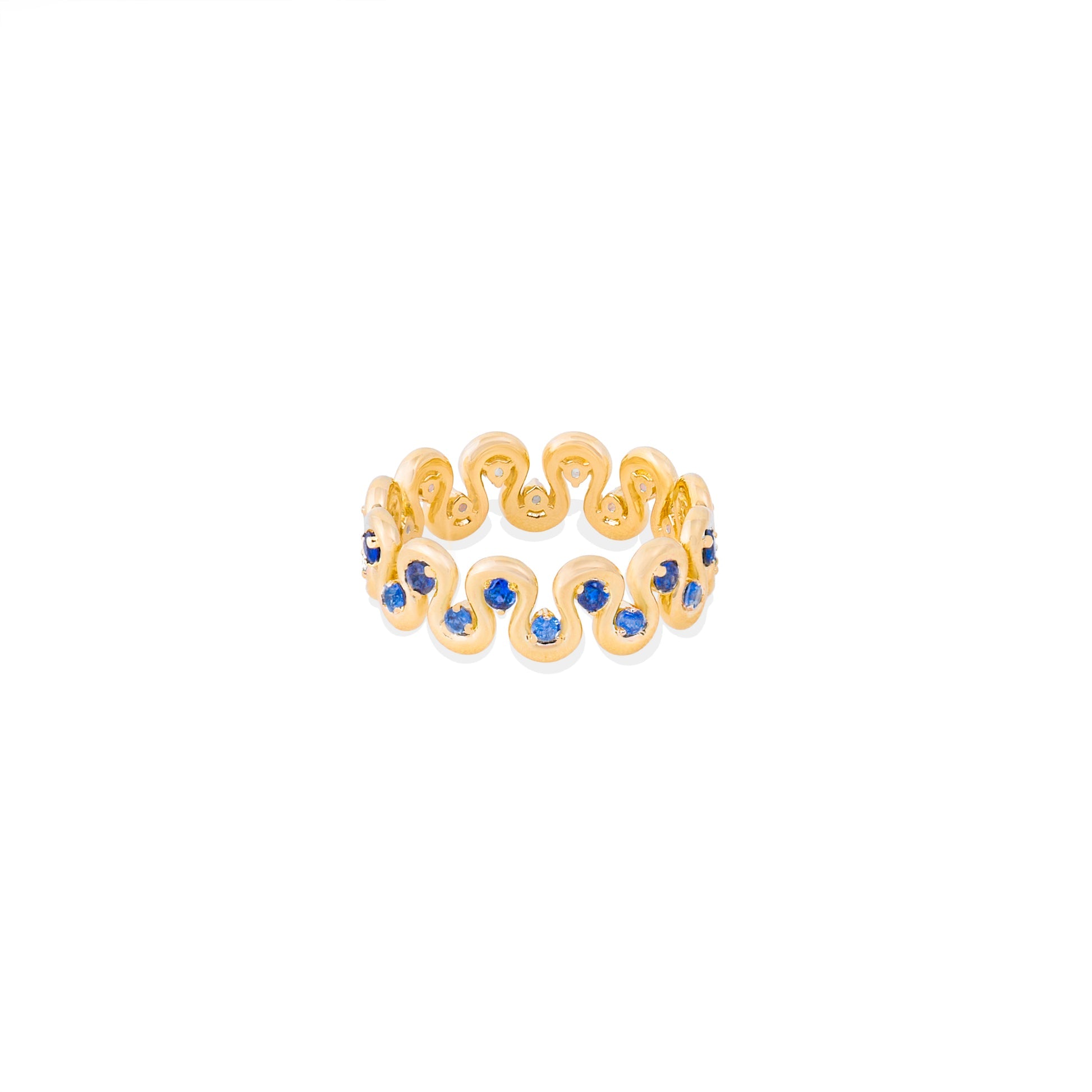 Campbell + Charlotte Squiggle Blue Sapphire Ring in 14K Yellow Gold, Size 7