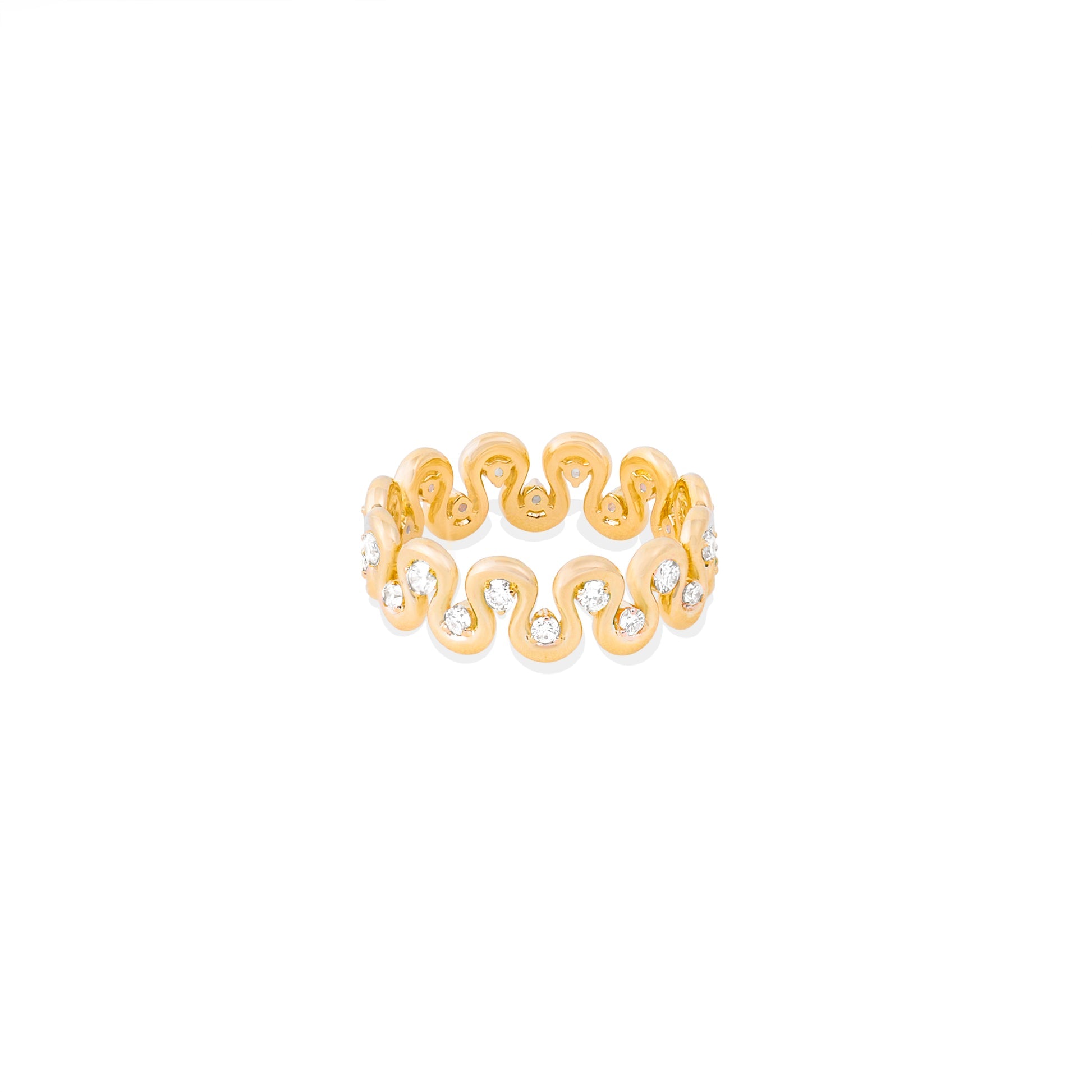 Campbell + Charlotte Squiggle Diamond Ring in 14K Yellow Gold, Size 7