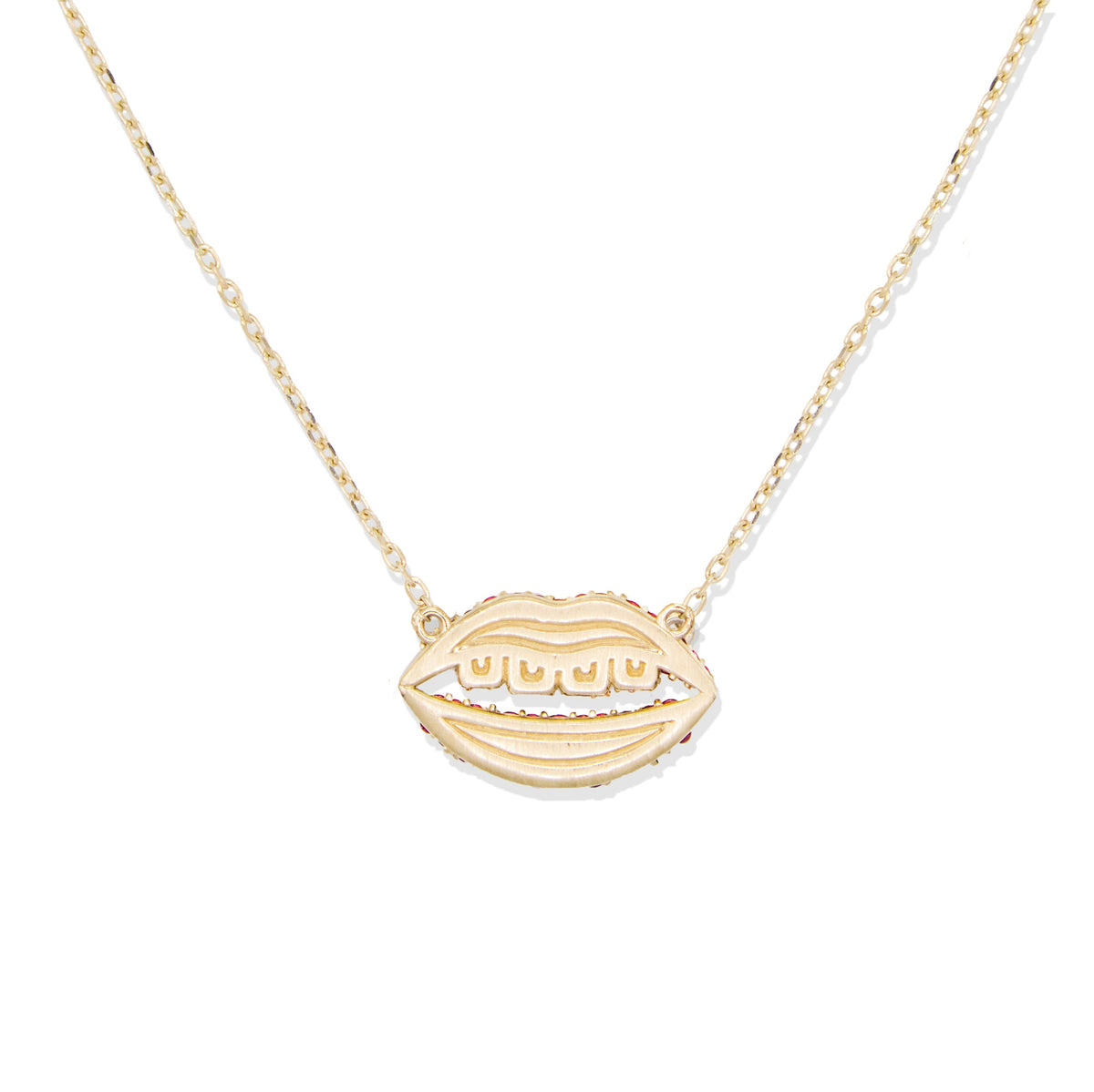 Campbell + Charlotte Juju Lips Ruby & Diamond Charm Necklace in 14K Yellow Gold