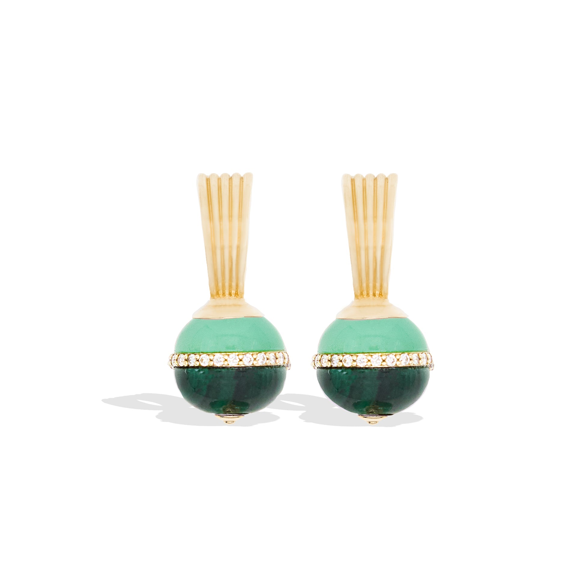 Campbell + Charlotte Revel Green Bobble Huggie Earrings in 14K Yellow Gold