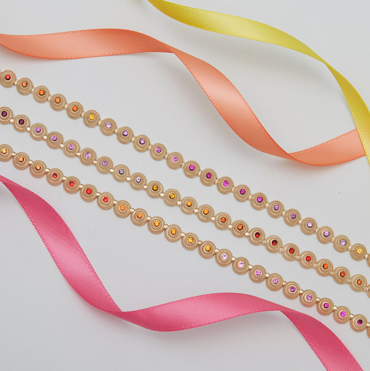 Campbell + Charlotte Evolve Pink & Orange Sapphire Link Bracelet in 14K Yellow Gold