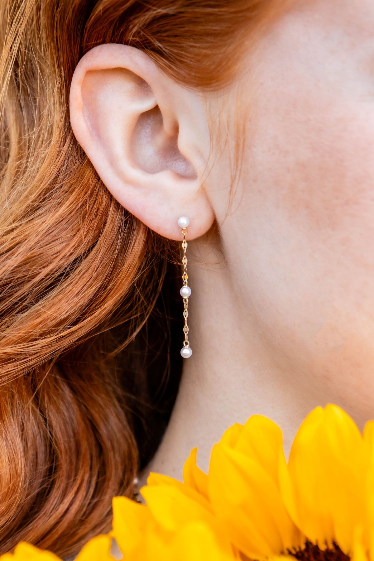 Pearl Station Drop Earrings in 14K Yellow Gold