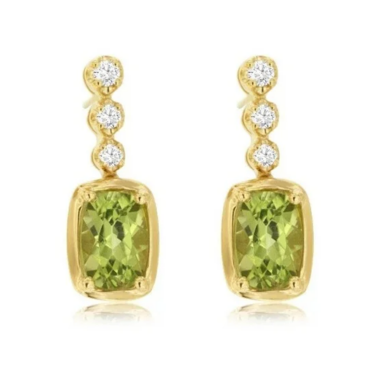 Bezel Peridot & Diamond Drop Earrings in 14K Yellow Gold